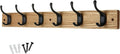 6 Matte Black Coat Hooks on Ash Effect Wooden Board - 68cm Modern Wall Mounted Coat Rack Clothes Hanger