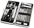 Manicure Pedicure Set Nail Clippers Kit 18 Pcs Stainless Steel Hygiene Kit Portable Nail Trimming set and Grooming Tools with Fine Leather Case [Gift Box] (18 PCS - Black)