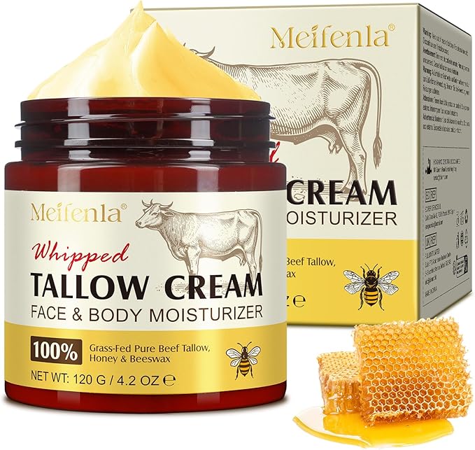 Beef Tallow Skin Care, Honey Beef Tallow Moisturiser Cream, Tallow And Honey Balm, Beef Tallow Cream for Face & Body, Whipped Beef Tallow for Dry Skin Moisturizer,Nourish Skin,Lasting Moisturizing