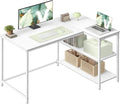 VASAGLE L Shaped Corner Desk, Computer Gaming Desk with Storage, Reversible Height-Adjustable Shelves, for Home Office, 110 x 80 cm, Maple White LWD135WF01