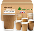 500 x Kraft 12oz Ripple Paper Cups - Strong 3-PLY Disposable Cups - Leak-Proof, Recyclable Design, Insulated Coffee Cup for Hot Drinks, Tea, and Beverages