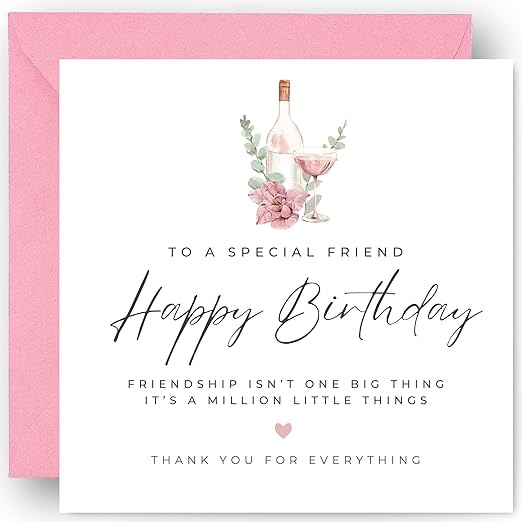 Friend Birthday Card - Perfect Keepsake Gift for Special Best Friend Bestie or Soul Sister - Female - Cards for Her Women - Includes Luxury Pink Envelope - Size 14cm