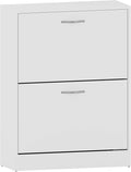 Vida Designs Shoe Cabinet, Wooden Shoe Storage Unit with 2 Pull-Down Drawers, Multifunctional Dust-Proof Space-Saving Slim Cupboard for Hallway or Entryway (White)