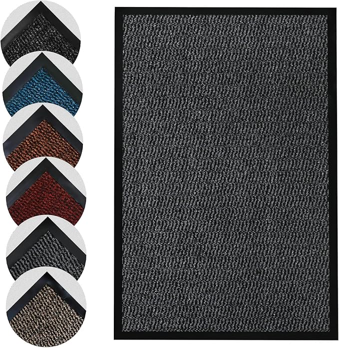 Homatz Door Mats Indoor & Outdoor Heavy Duty Floor Mat - Non Slip Rubber Back - Dirt Trapper Door Mat - Super Absorbent Front Door Mat, Washable Doormats Rug, Barrier Mat (Grey,40x60cm)