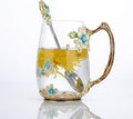 Luka Tech Handmade Enamel Butterfly Flower Glass Coffee Mugs Tea Cup with Spoon,Best Birthday Gifts for Her Women Mum Friends Mothers Day