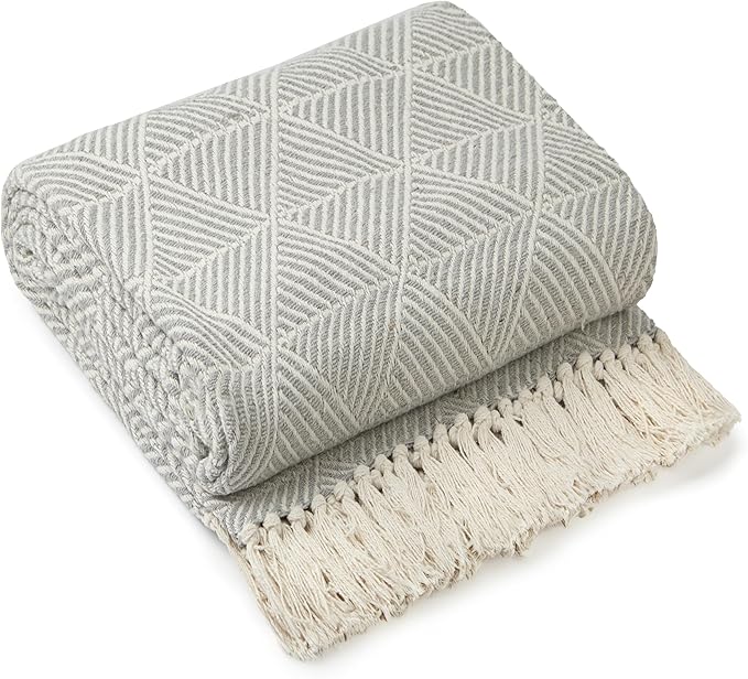Emma Barclay Throw Blanket For Sofas Bed Extra Large Recycled Cotton Throws For Settees In Grey Throw Scandi Woven Blankets - Zahra Collection 50" x 60" (127cm x 152cm) Grey