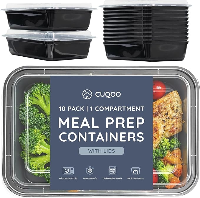 CUQOO Meal Prep Containers – 10 Pack Single Compartment Lunch Boxes & Stackable Food Containers with Lids – BPA-Free, Reusable, Freezer & Microwave Safe