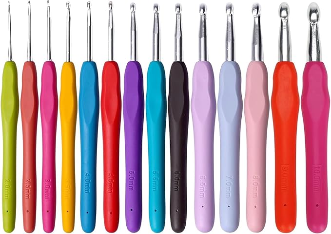 Crochet Hooks Set, 14 Pcs Crochet Kits for Beginners Adults, Ergonomic Soft Grip Handles, Smooth Knitting Needles Kit for Arthritic Hands, Crochet Needle Best for Women