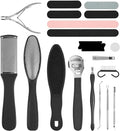 30 in 1 Foot File Pedicure Set, Includes 3Pcs Foot Files, 1Pcs Hard Skin Remover and 10 Replacement Heads for Wet & Dry Use Heel Care Scrubber Kit for Women Men Salon or Home, Black