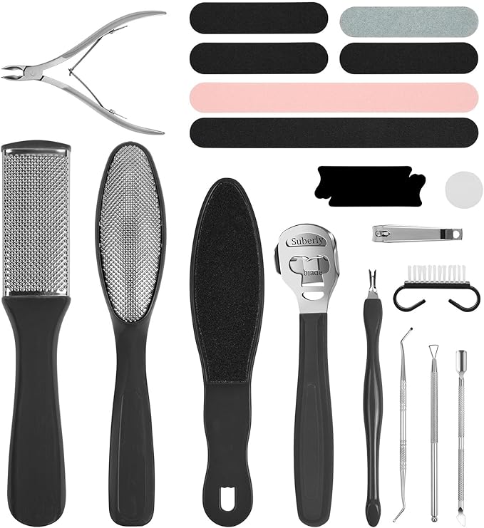30 in 1 Foot File Pedicure Set, Includes 3Pcs Foot Files, 1Pcs Hard Skin Remover and 10 Replacement Heads for Wet & Dry Use Heel Care Scrubber Kit for Women Men Salon or Home, Black