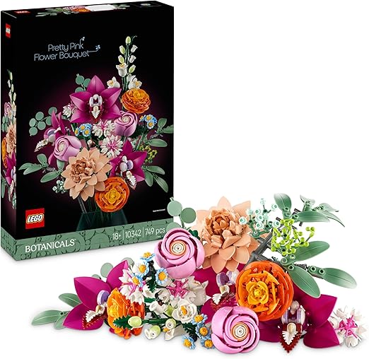 LEGO Botanicals Pretty Pink Flower Bouquet - Floral Home Decor Building Set for Adults - incl. Artificial Roses, Daisies, Cornflowers and Elderflowers - DIY Gift Idea - Valentine's Day Treat - 10342