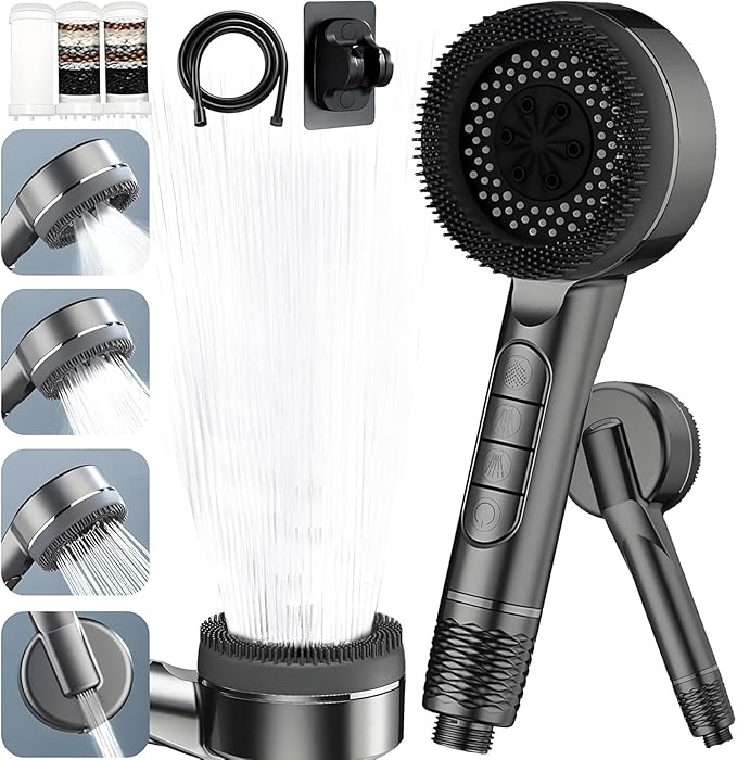 Filtered Shower Head with Handheld, High Pressure 5 Spray Mode Showerhead with Filters,Showerhead with ON/Off Switch and Shower Bracket for Hard Water