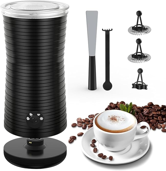 Milk Frother, Morpilot 4 in 1 Electric Milk Frothers|Hot & Cold Milk Foamer| Automatic Milk Steamer, 240ml, 400w, Smart Temperature Controls, Silent Operation, for Coffee, Cappuccino, Black