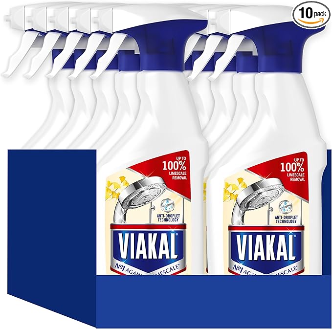 Viakal Vinegar Action Cleaning Spray 10 x 500ml, To Remove Up To 100% Of Limescale With Anti-droplet Technology