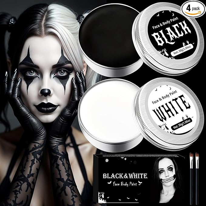 White Black Face Paint Makeup Halloween - 60g Halloween Make Up Kit Kids Adults, Halloween Face Paints Kit for Children, Skeleton Zombie Clown Makeup Halloween, Body Paint for Fancy Dress Festivals