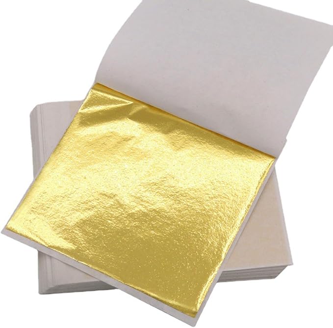 Gold Leaf Sheets, 100 Pieces Gold Foil, Gold Leaf, Ideal for Gilding, Crafts, Art Projects and Decorations, 8cm x 8.5cm