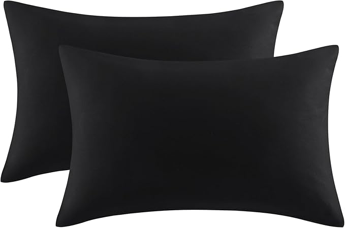 Aisbo Black Pillow Cases 2 Pack - Black Standard Plain Pillowcases Set of 2, Soft Microfiber Pillow Cover with Envelope Closure 50x75 cm
