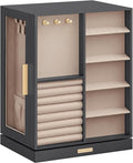 SONGMICS Jewellery Box 360° Rotating, Jewellery Organiser with 5 Drawers, Jewellery Display Case, Glass Window, Spacious, Vertical Jewellery Storage, Open Design, Great Gift, Slate Grey JBC170G01