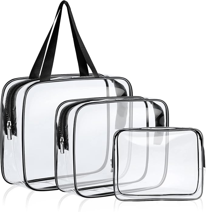 Clear Toiletries Bag, 3 Pack PVC Waterproof Toiletries Carry Pouch, TSA Approved Travel Toiletry Bag with Zipper, Multi-Size Cosmetic Makeup Bags for Men, Women and Kids - Travel Business