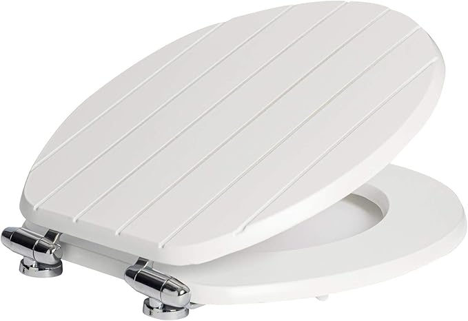 Harbour Housewares Soft Close Toilet Seat - White - Pack of 1 - Oval-Shaped Wooden Toilet Seat Antibacterial Loo Lid with Universal Chrome Hinges, Fixings & Fittings