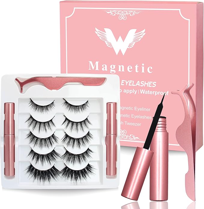 Magnetic Eyelashes, Eye Lashes With 5 Pairs of Magnetic Lashes - 2 Tubes of Magnetic Eyeliner, Reusable Magnetic Eyelashes with Tweezer, No Glue Needed