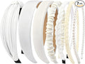 Beaded Non Slip Headbands for Women, 7 Pack Knotted Plastic Hairbands, High Cranial Top Fit, Fashion Elastic Hair Accessories, Perfect for Washing Face Daily Use (White, Qne Size)