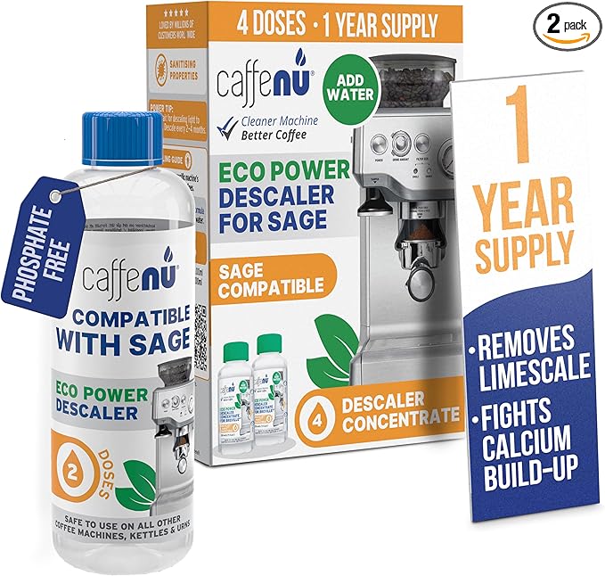 Sage Compatible Descaling Solution. 400ml Descaler Compatible with All Sage and Breville Coffee Machines. Removes Limescale and Provides Hotter Coffee. 4 Uses.