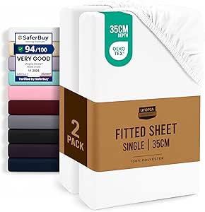 Utopia Bedding Fitted Sheet Single (2 Pack), White - Deep Pocket 14 inch (35 cm) - Oeko Tex Certified - Easy Care - Soft Brushed Microfibre Fabric - Shrinkage and Fade Resistant - Bottom Sheet