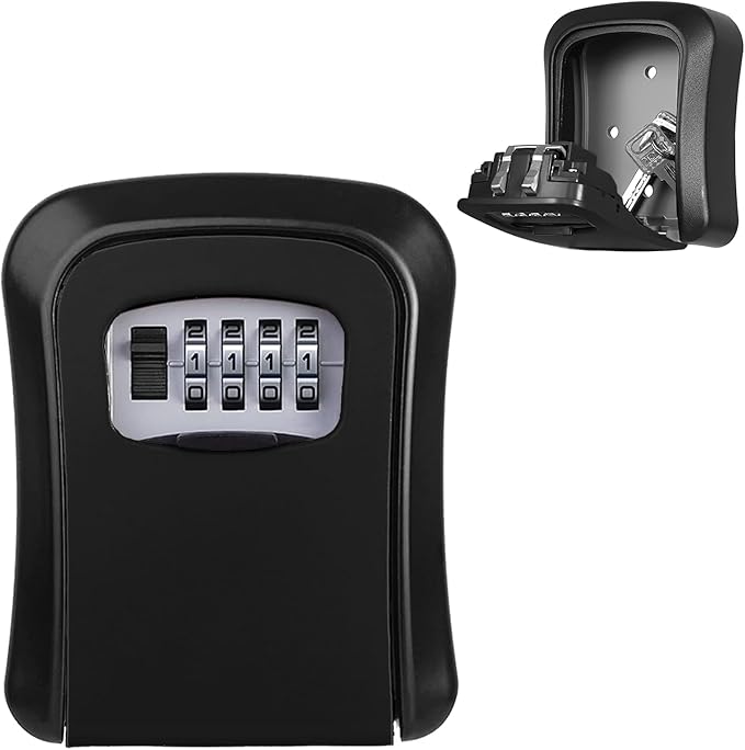 Wall Mounted Key Safe - Combination Security Lock Box, Waterproof Key Storage for Outdoor, Garage, School Spare House, Black