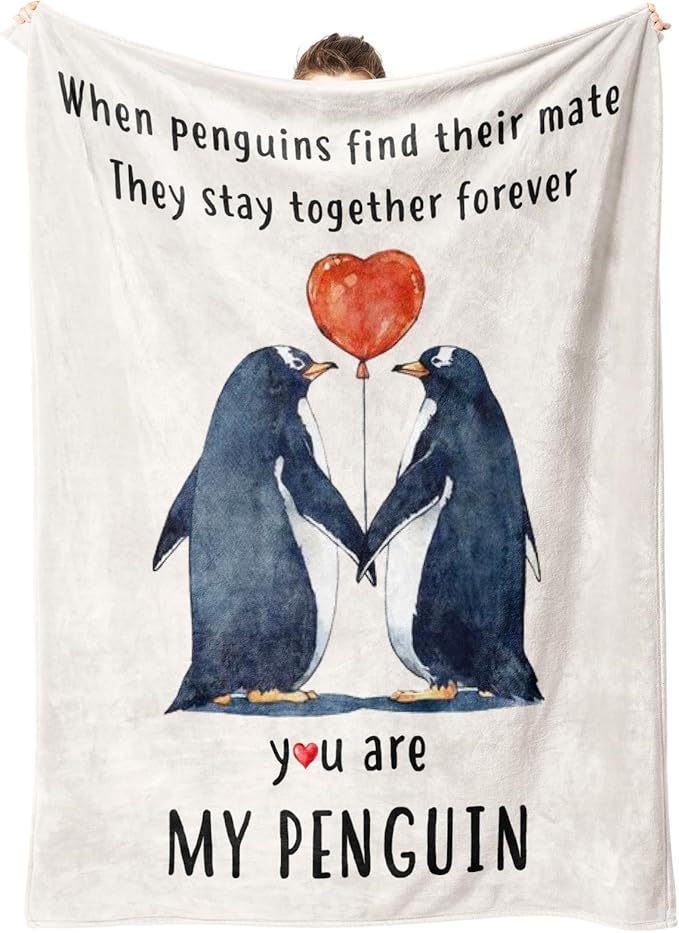 Valentines Gifts for Her Him, Anniversary Wedding Birthday Gifts for Girlfriend Boyfriend, You Are My Penguin Blanket, Romantic I Love You Gifts for Wife Husband, 60 * 50in