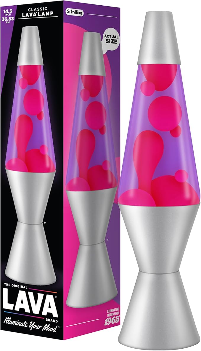 Lava Lamp 2121, Pink Wax, Purple Liquid, Silver Base and Cap, Original 14.5 inch LAVA Motion Lamp to Illuminate Your Mood