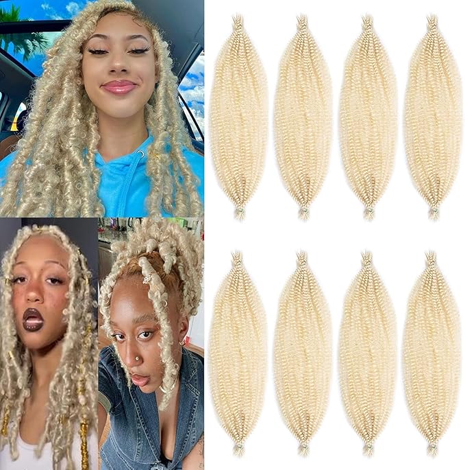 Xtrend 8 Packs Pre-Separated Blonde Soft Springy Afro Twist Hair for Faux Locs Natural Marley Crochet Braiding Synthetic Extensions - 12 Inch, 8 Strands/Pack (613#)