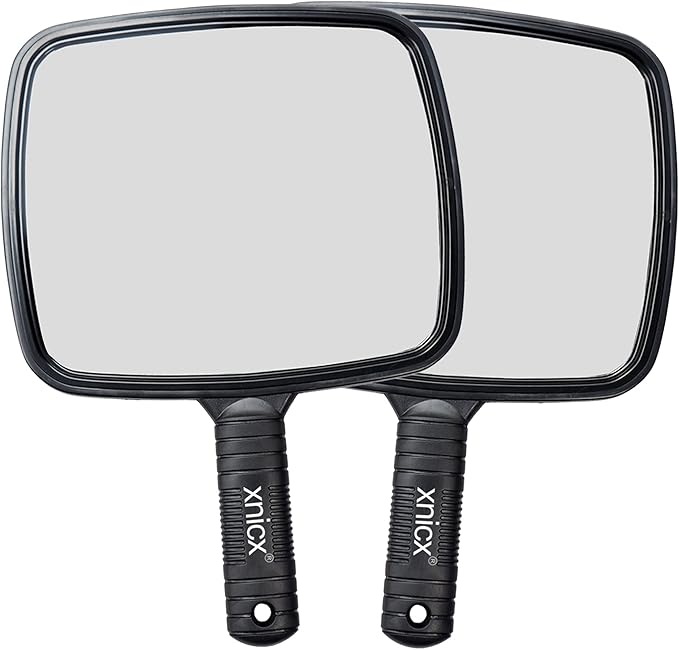 2 pcs Hand Mirror Professional Hand Held Mirror Barbers Shaving Salon Mirrors Hairdressers Compact Mirror Tool with Handle for Travel Festival Essentials Black