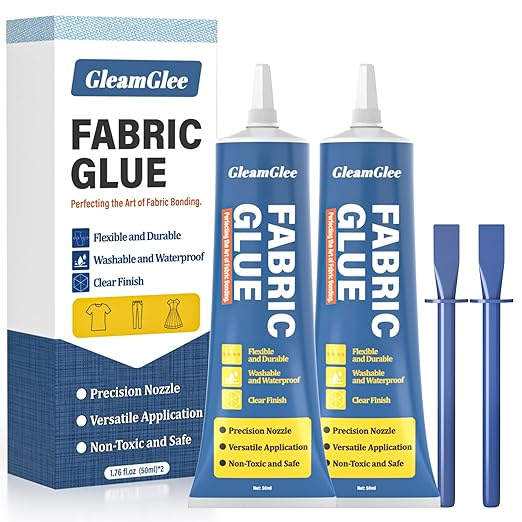 100ml Fabric Glue, Extra Strong Permanent Fabric Adhesive for Clothes Repairs, Leather, Crafts, Upholstery, Material, Textile, Felt and Badges - Clear - 2 Pack