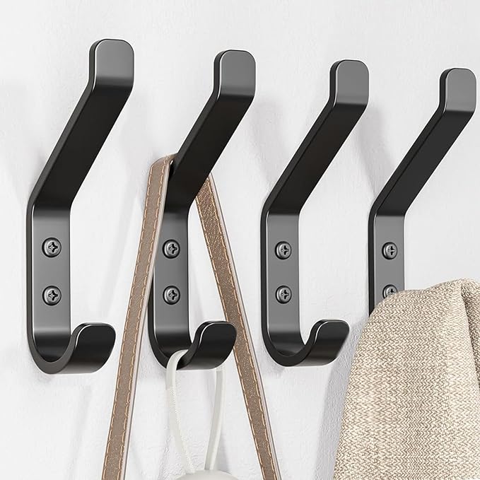 Wall Hooks for Hanging Coat: 10KG Metal Sturdy Hook with Screw, Individual Hangers for Clothes Towel, for Bathroom Door, Black 10cm