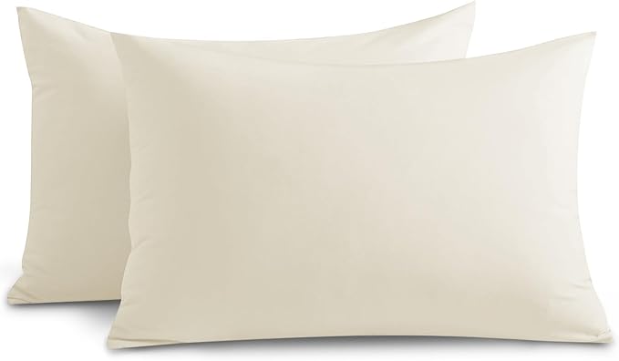 Yorkshire Bedding Pillow Cases 2 Pack - Brushed Microfiber Housewife Pillowcase Hypoallergenic Pillow Cover Standard Size with Envelope Closure (Cream, 50 x 75 cm)