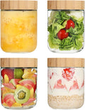 Overnight Oats Jar, 4 Pack Glass Overnight Oats Containers with Wooden Lids, Wide Mouth Glass Jars Breakfast Pots for Cereal, Yogurt, Salad, Chia Pudding (500ml - 4pcs)