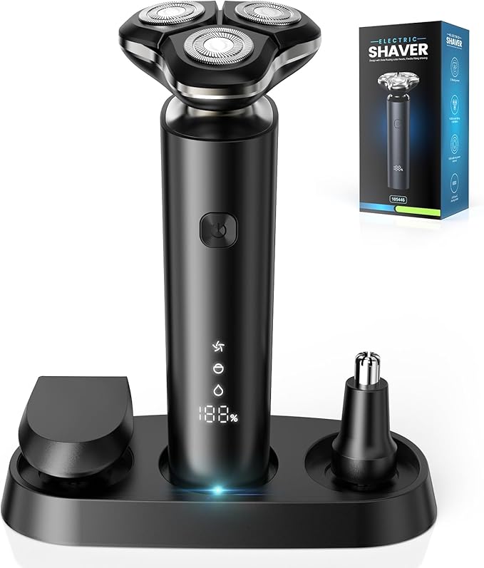 Electric Razor for Men, 2025 Magnetic Electric Shavers, IPX7 Waterproof Wet/Dry Mens Shaver, Smart LED Display & All-in-One Charging Base with Trimmers