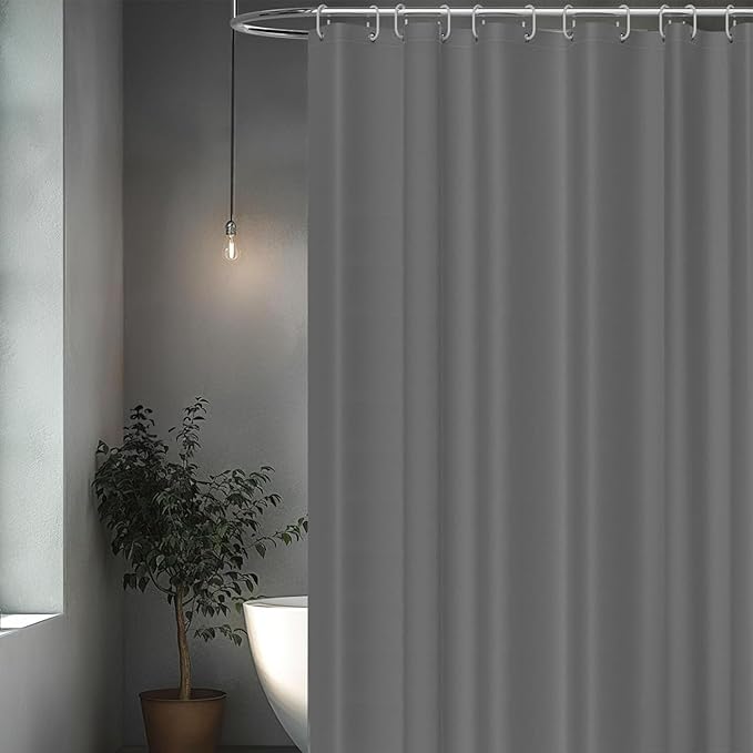 Grey Shower Curtain, Mould Proof and Mildew Resistant Washable Bathroom Curtains, Shower Curtain for Bathroom, Bath Curtains with Hooks, Solid Color, 180 x 180 cm(71 x 71 Inch)