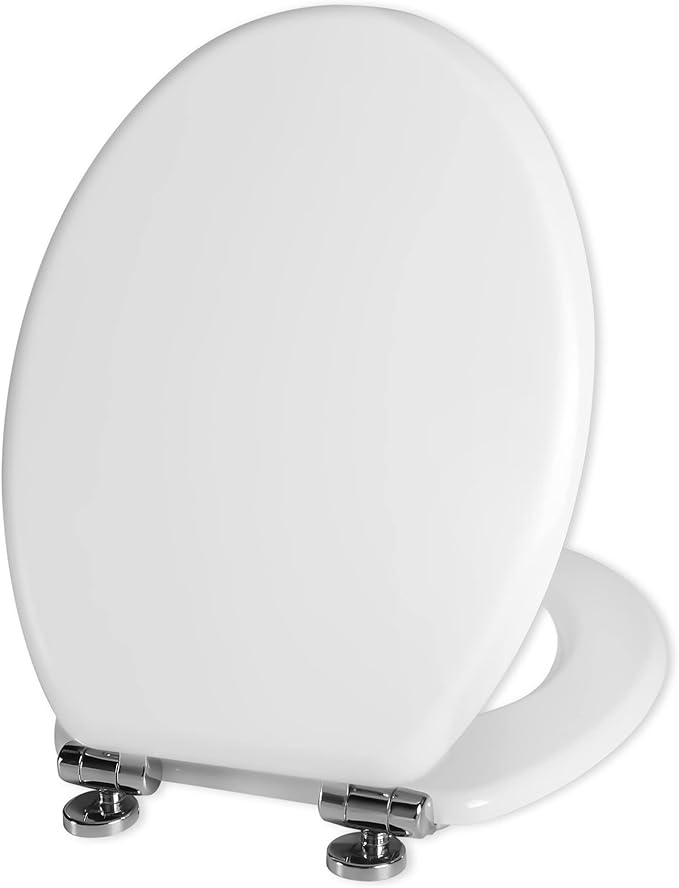 Durable Soft Close Antibacterial Toilet Seat - Adjustable Hinges, Wooden Material, Quick Release Lid for Easy Clean (White)