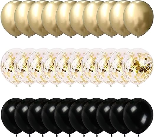 60Pcs 12 Inch Gold & Black Balloon Set - Metallic Golden & Black Balloon Arch Kit Latex Helium Balloons for Wedding Anniversary Engagement Baby Shower Birthday Party Eid Mubarak Graduation Decorations