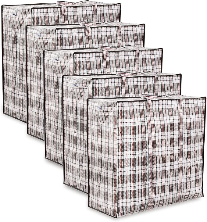 Zuvo Large Laundry Bags with Zip (5-Pack) - Waterproof, Durable, Reusable Storage Solution for Packing, Better than Moving Boxes, 60x50x25 cm