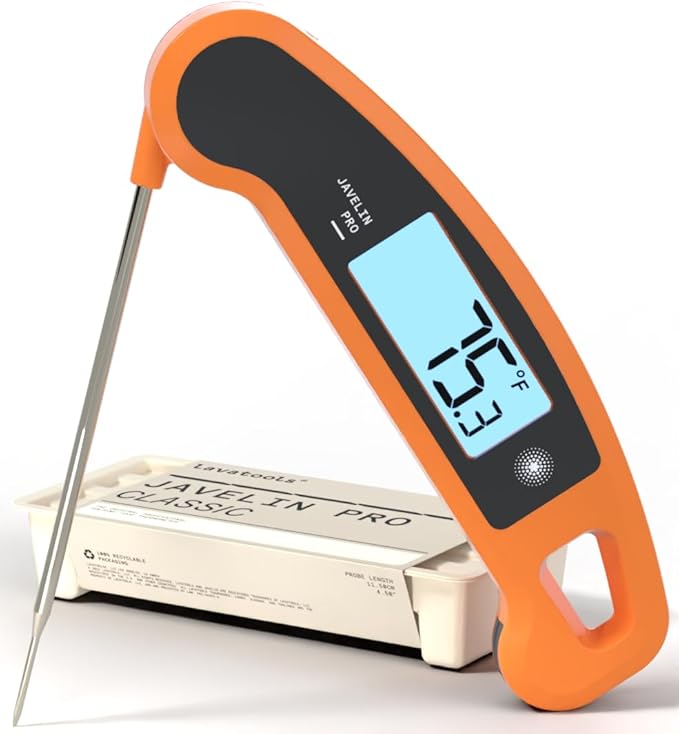 Lavatools PX1D Javelin PRO Duo Ultra Fast Professional Digital Instant Read Meat Thermometer for Grill and Cooking, 110cm Probe, Auto-Rotating Backlit Display, Splash Resistant – Tangerine