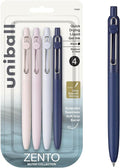 uni-ball Zento Gel Ink Ballpoint Pen - Black - Smooth Medium Nib - Coloured Japanese Pens - Discreet Colours (Pack of 4)