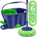 Spin Mop and Bucket Set for Home: EHADOO Spin Mop for Floor Cleaning with 6 Microfiber Washable Heads - Bucket System for Hardwood Tiles Laminate Vinyl
