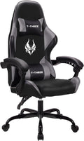 T-THREE.Ergonomic high-back gaming, computer, office, study, swivel, and racing-style chair with adjustable lumbar and headrest support, 150kg weight capacity, ideal for home office(Gray)