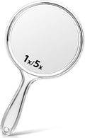 Double-Sided Handheld Mirror with 1X/5X Magnification, Perfect for Travel and Makeup, 21 x 11 cm (Transparent White, 1PC)