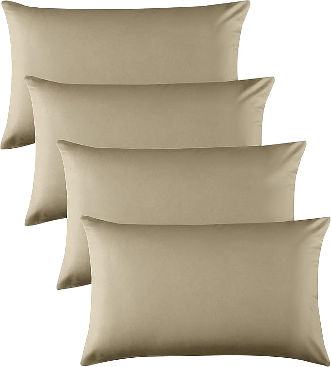 Hafaa Pillow Cases 4 Pack – Easy Care Soft Brushed Microfiber Beige Pillow cases - Wrinkle, Fade, Stain Resistant with Envelope Closure Bed Pillow Covers Protectors, 50x75 cm
