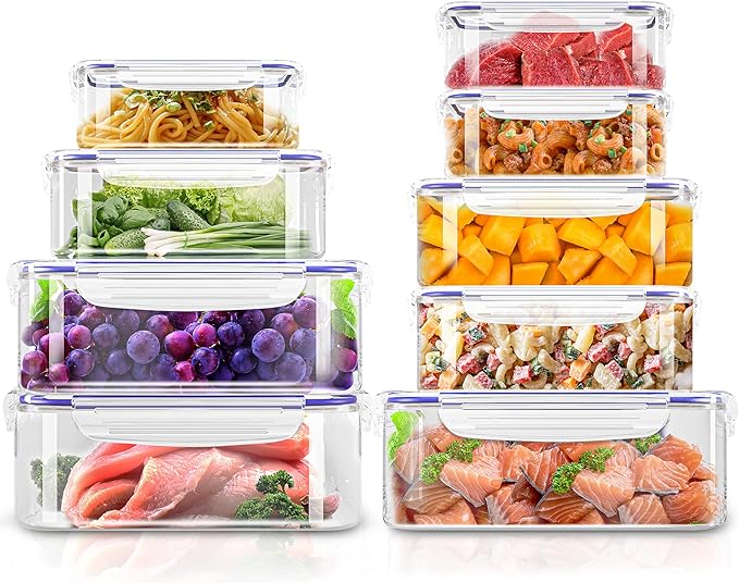 KICHLY Airtight Food Storage Containers 18 piece (9 Containers, 9 Lids), BPA-Free Plastic Food Containers with Lids, Airtight & Stackable Meal Prep Set for Kitchen & Pantry Organization, Blue