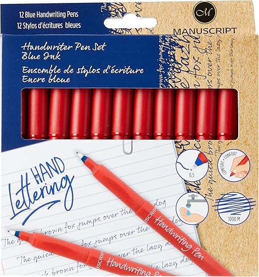 Manuscript Pen Company MANUSCRIPT Handwriting Pens Blue - pack of 12 handwriting pens with blue ink. Assorted MT010012BE